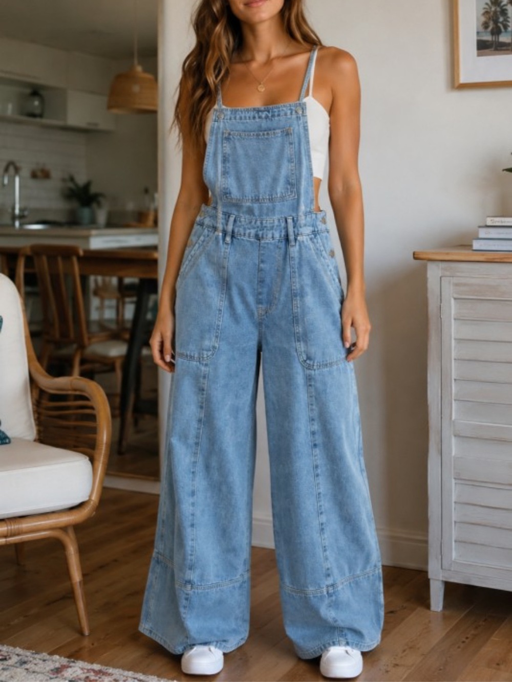 ShopEvelynne Light Blue Wide-Leg Denim Overalls